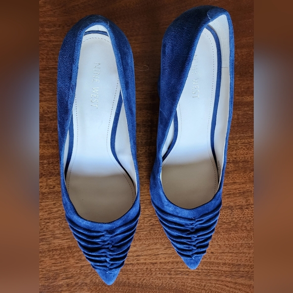NineWest blue suede leather block heels, sz: 9.5 "Harlyn" NEW! rouching on toes - Picture 4 of 12